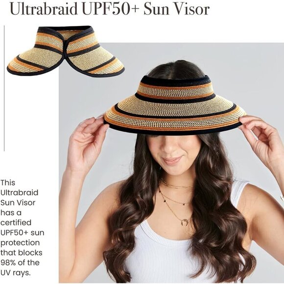 Women\'s Ultrabraid Visor with Ribbon Trim UPF 50 Adjustable Sun Hat